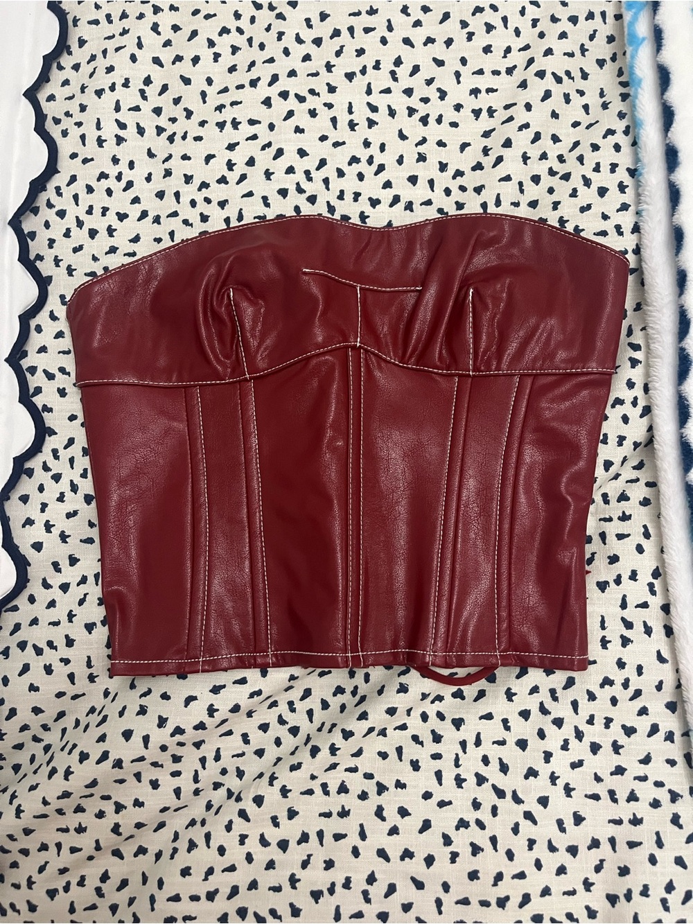 NWT Edikted Faux Leather Strapless Corset Top - Deep Wine Red